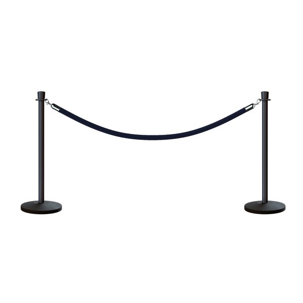 Montour Line Stanchion Post and Rope Kit Black, 2 Crown Top 1 Dark Blue Rope C-Kit-2-BK-CN-1-PVR-DB-PS